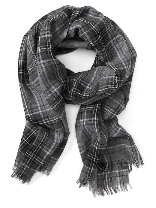 Banana Republic Mens Heathered Plaid Scarf - Light Gray Heather