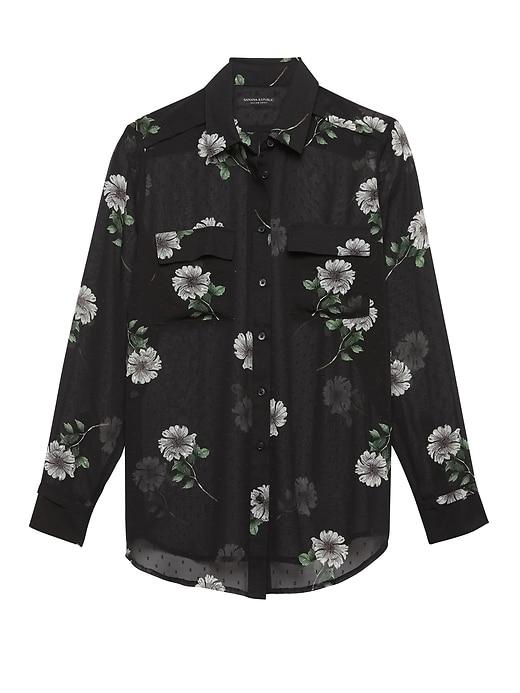 Banana Republic Womens Petite Dillon Classic-fit Sheer Floral Utility Shirt Black Size S