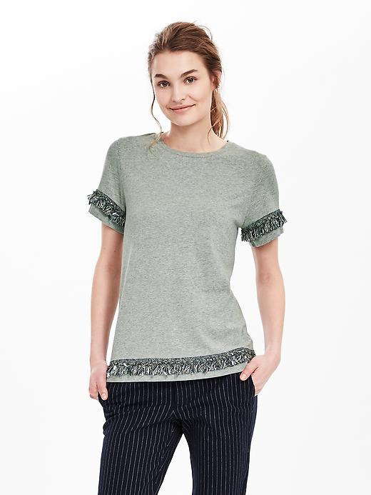 Banana Republic Womens Fringe Tee Size Xxs - Heather Gray