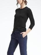 Banana Republic Womens Extra Fine Merino Wool Scallop Crew Pullover - Black