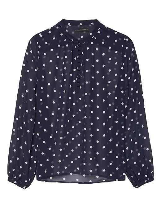 Banana Republic Womens Sheer Dot Button-front Poet-sleeve Top Dark Night Polka Dot Size Xs