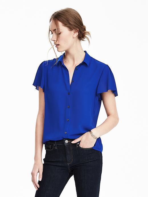 Banana Republic Womens Flutter Sleeve Top Size M - Marina Blue