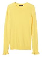 Banana Republic Fine Italian Superloft Ruffle Cuff Pullover Crew - Yellow Buttercup