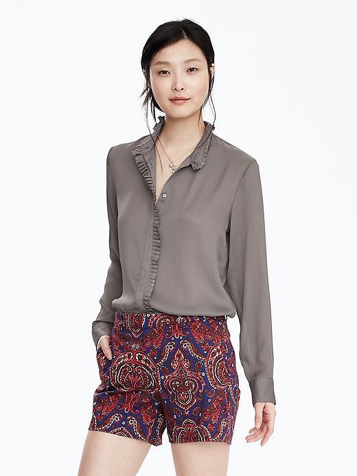 Banana Republic Womens Ruffle Trim Blouse Size L - Pacific Taupe