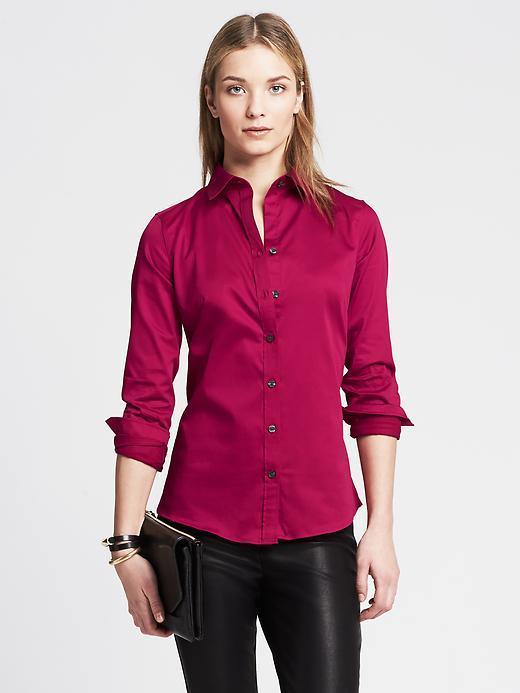 Banana Republic Womens Fitted Non Iron Sateen Shirt Size 0 - Red Peony