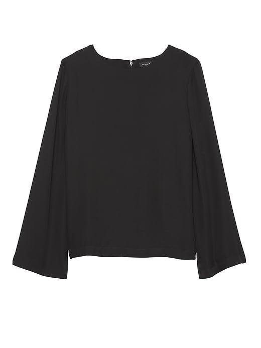 Banana Republic Womens Petite Solid Bell-sleeve Top Black Size Xs