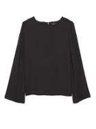 Banana Republic Womens Petite Solid Bell-sleeve Top Black Size Xs