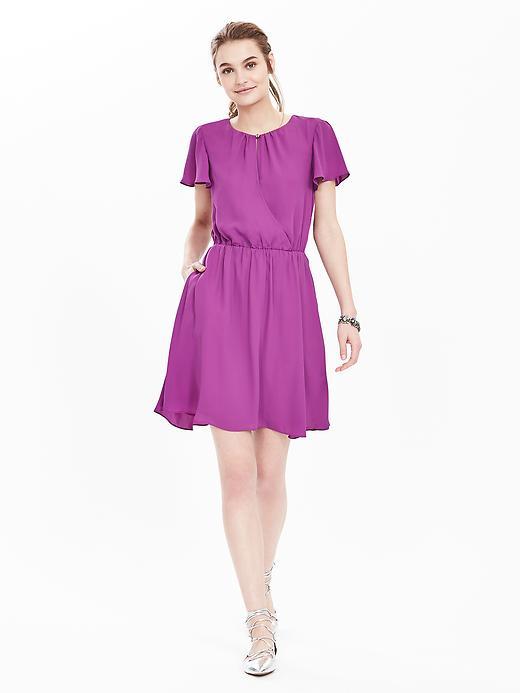 Banana Republic Womens Keyhole Flutter Sleeve Dress Size L Tall - Magenta