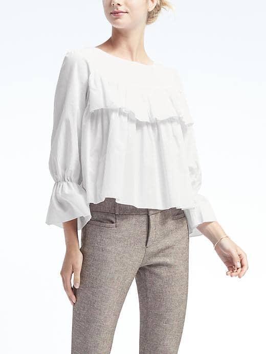 Banana Republic Womens Ruffle Front Top - White