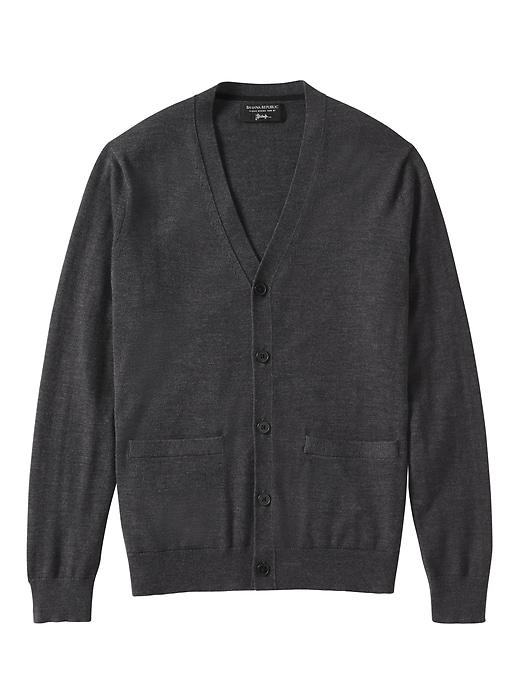 Banana Republic Mens Extra Fine Italian Merino Cardigan - Dark Charcoal Heather