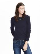 Banana Republic Womens Cashmere Blend Puff Sleeve Crew Pullover Size L - Navy