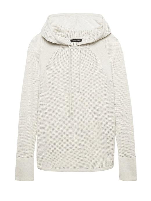 Banana Republic Womens Feather-touch Mesh-knit Sweater Hoodie Heather Light Gray Size Xl