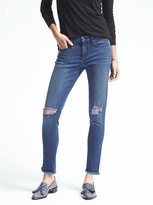 Banana Republic Womens Sculpt Jade Fray Hem Skinny Ankle Jean - Medium Wash