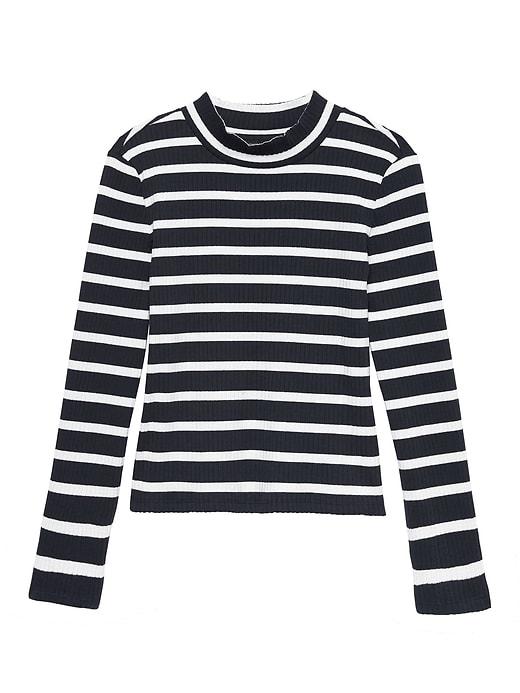 Banana Republic Womens Ribbed Crop Mock-neck T-shirt Navy Blue Size L