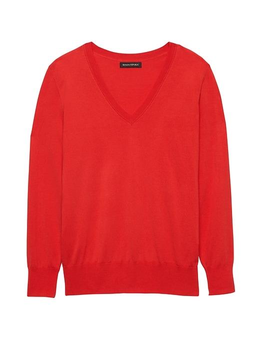 Banana Republic Womens Stretch-cotton V-neck Sweater Bright Red Size Xxs