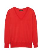Banana Republic Womens Stretch-cotton V-neck Sweater Bright Red Size Xxs