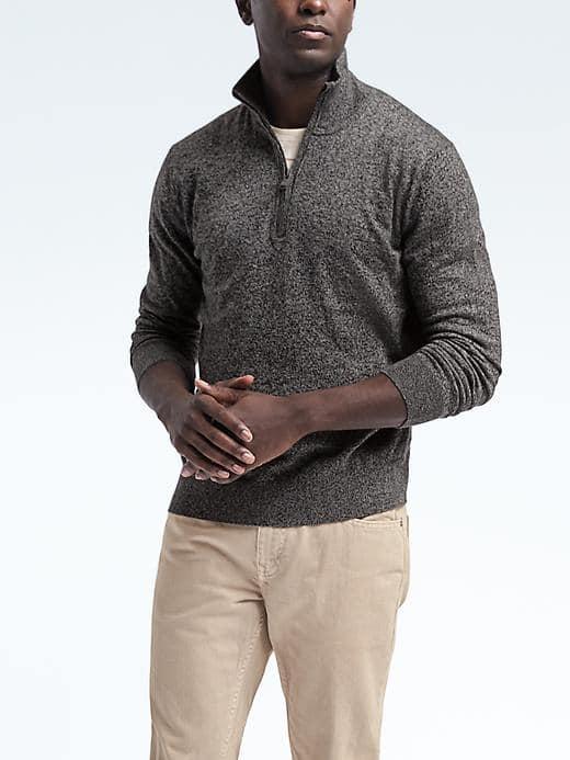 Banana Republic Mens Pima Cotton Cashmere Performance Half Zip - Black