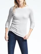 Banana Republic Womens Long Sleeve Stretch To Fit Ribbed Crew Tee - White