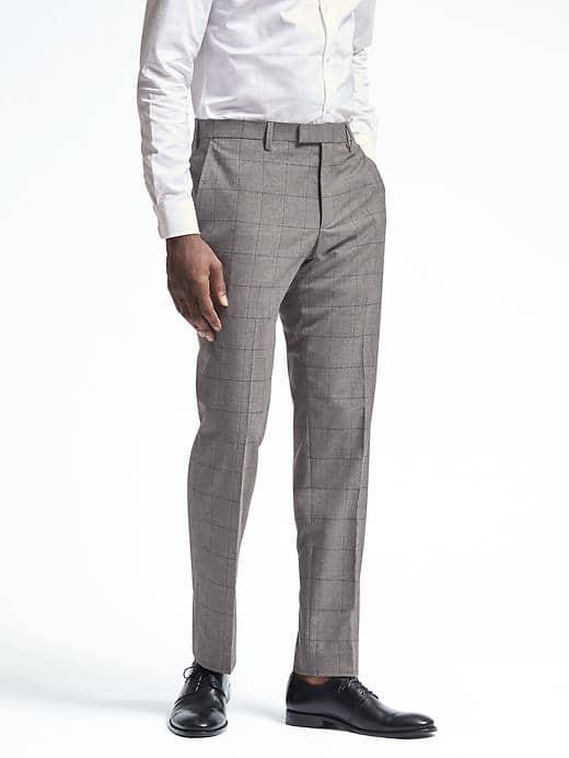 Banana Republic Mens Standard Nanotex Cotton Wool Dress Pant - Gray Texture