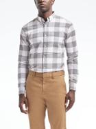 Banana Republic Mens Camden Fit Cotton Stretch Check Oxford Shirt - Optic White