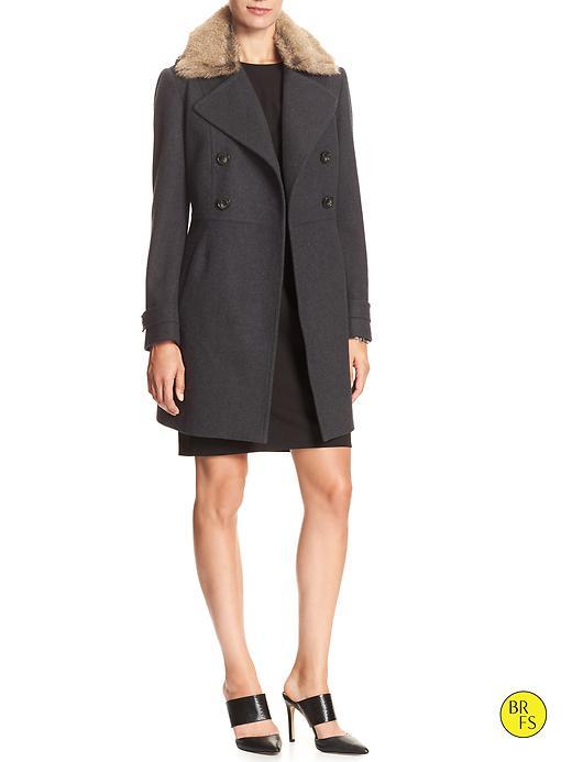 Banana Republic Womens Factory Faux Fur Collar Coat Size L - Dark Gray