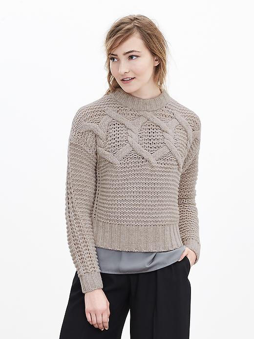 Banana Republic Womens Cable Knit Cropped Sweater Pullover Size L - Tan