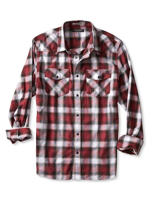 Banana Republic Mens Tailored Slim Fit Check Western Shirt Size L Tall - Jersey Brick