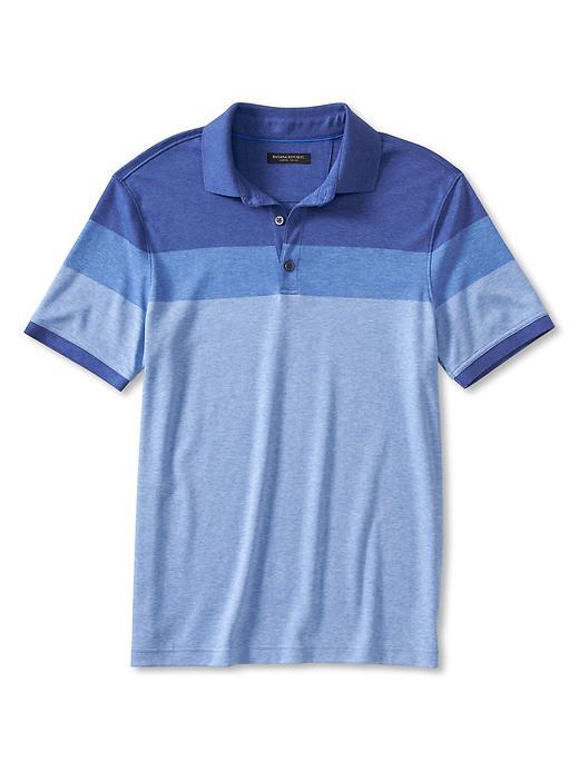 Banana Republic Mens Luxe Touch Colorblock Polo Size L Tall - Light Blue