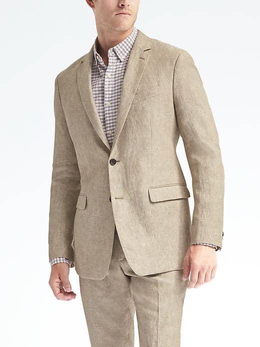 Banana Republic Standard Solid Linen Suit Jacket - Khaki