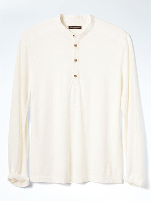 Banana Republic Mens Heritage Banded Collar Shirt - White