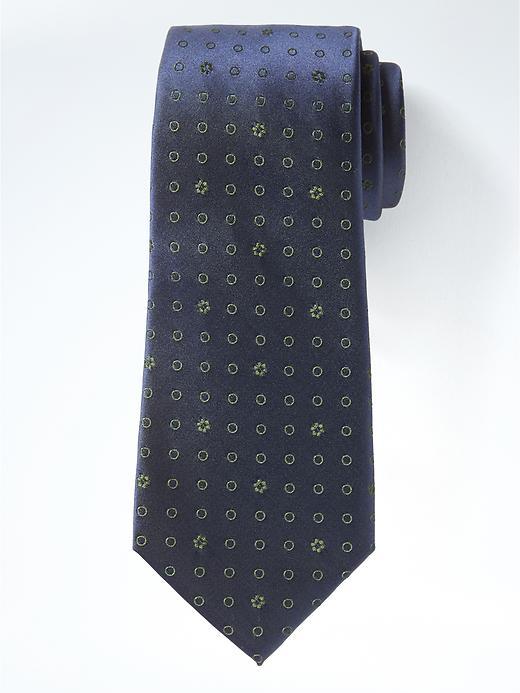 Banana Republic Mens Floral Dot Silk Nanotex Tie - Navy