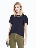 Banana Republic Womens Pleat Sleeve Top Size L - Preppy Navy