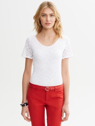 Banana Republic Floral Lace Tee - White