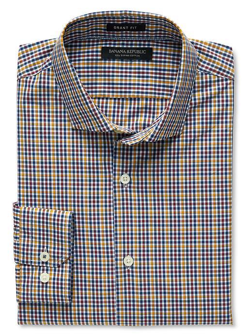 Banana Republic Mens Grant Fit Mini Gingham 120s Supima Cotton Shirt Size L Tall - Gold Plate