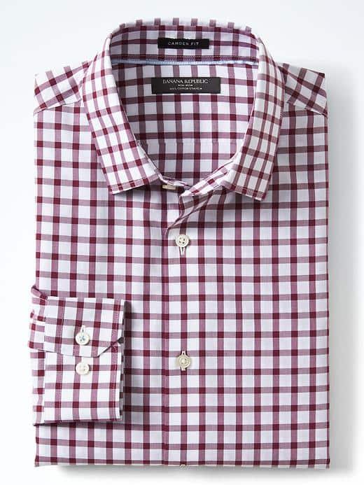 Banana Republic Mens Camden Fit Non Iron Stretch Windowpane Shirt - Dried Morello