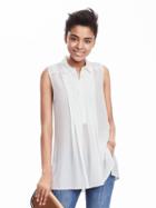 Banana Republic Womens Pleated Hi Lo Silk Top Size L - White