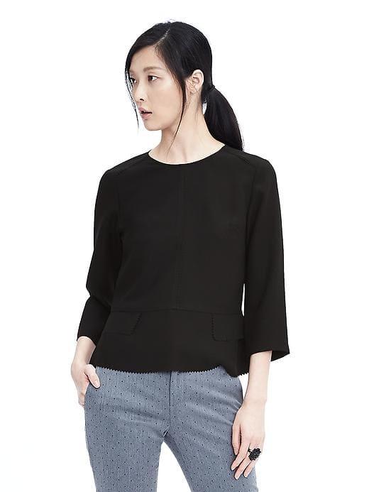 Banana Republic Womens Peplum Laser Cut Detailed Top - Black