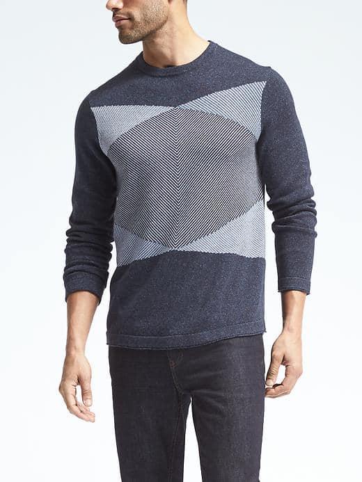 Banana Republic Mens Colorblock Silk Linen Pullover - Navy
