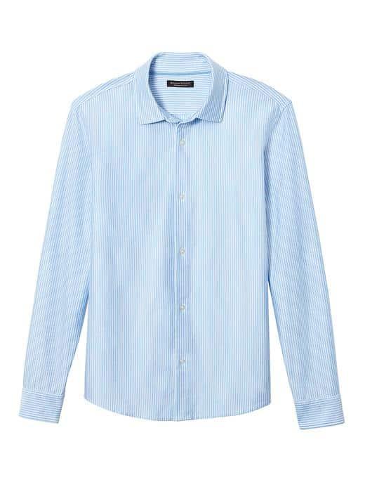 Banana Republic Mens Stripe Performance Pique Shirt - Light Blue