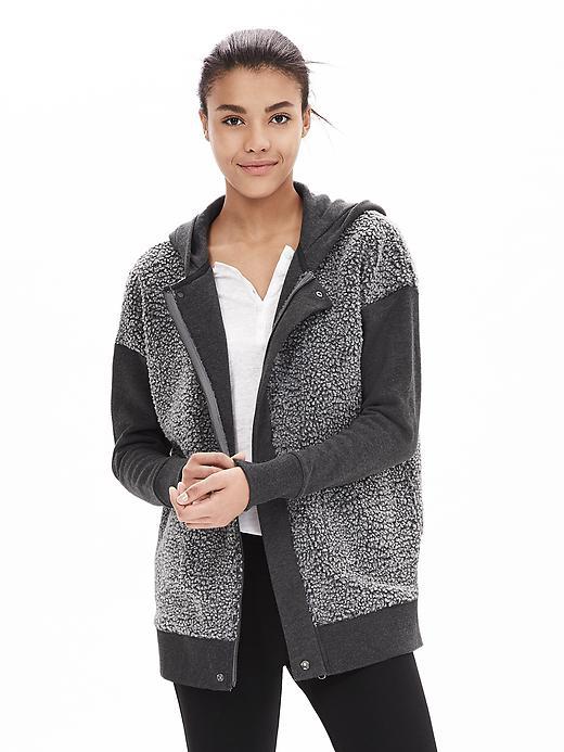 Banana Republic Womens Faux Sherpa Lounge Hoodie Size L - Gray Texture