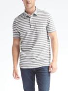 Banana Republic Mens Performance Pique Thick Stripe Polo - Medium Gray Heather