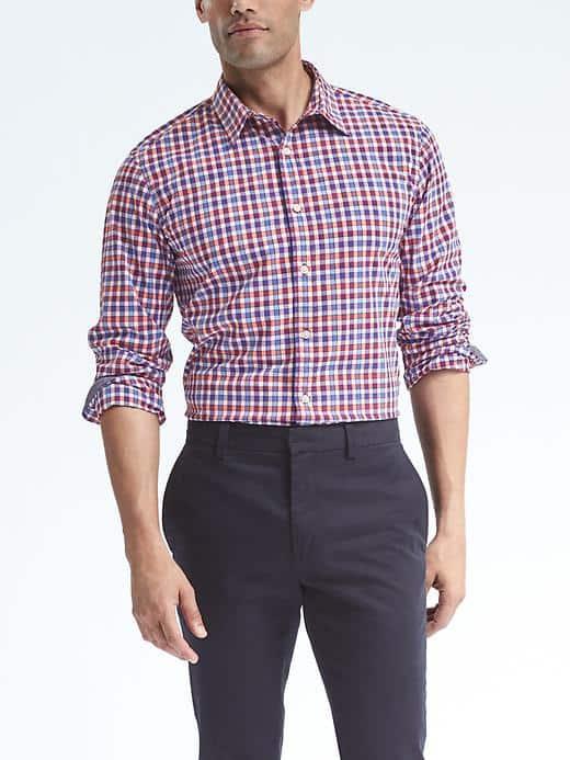 Banana Republic Mens Camden Fit Custom Wash Check Shirt - Purple