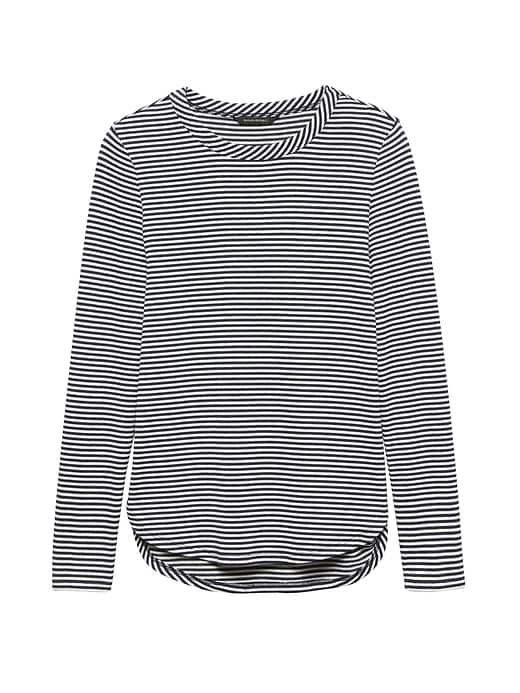 Banana Republic Womens Luxespun Curved Hem T-shirt Blue Stripe Size Xl