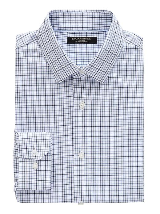 Banana Republic Mens Grant Slim-fit Non-iron Check Shirt Brilliant Blue Size S