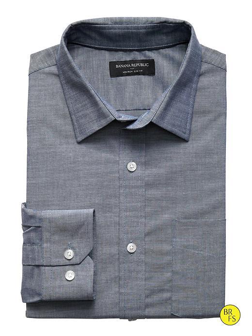 Banana Republic Mens Factory Slim Fit Non Iron Gray Chambray Shirt Size L - Chambray