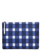 Banana Republic Womens Gingham Large Zip Pouch Blue Gingham Size One Size