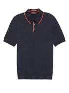 Banana Republic Mens Cotton Tipped Texture Sweater Polo Shirt Navy Size L