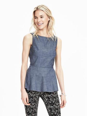 Banana Republic Denim Peplum Top Size 0 Petite - Dark Wash