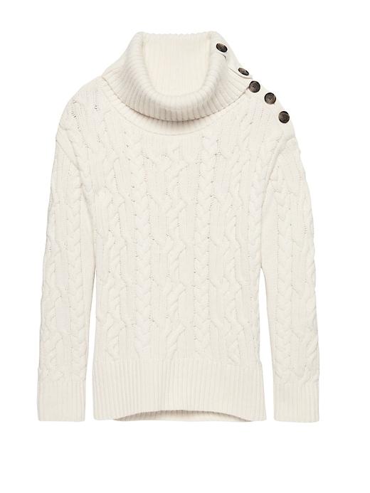 Banana Republic Womens Chunky Cable-knit Turtleneck Sweater Ivory White Size Xs