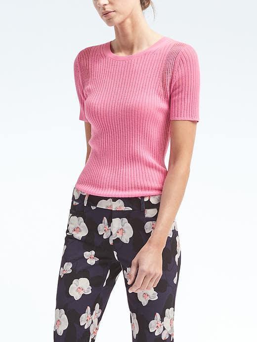 Banana Republic Womens Merino Rib Tee - Pop Pink